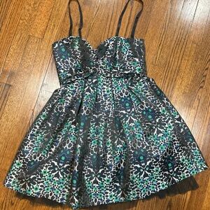 BCBGMaxAzria Blue and Green Patterned Mini Dress